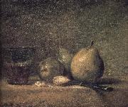 Jean Baptiste Simeon Chardin Sheng three pears walnut wine glass and a knife oil painting